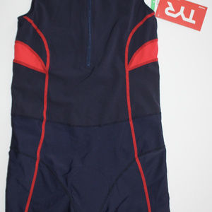 TYR Mens Medium Blue White Red Front Zip Tri Suit